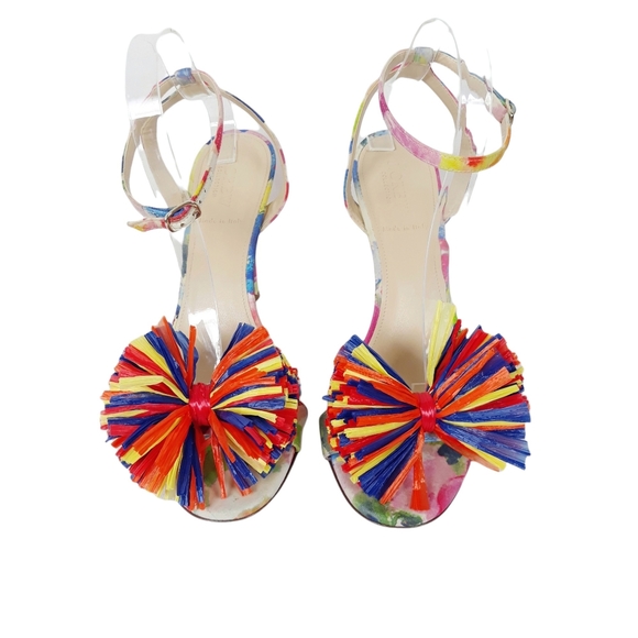 J.Crew Raffia Bow Strappy Sandal Heels Multi Color - Picture 2 of 7